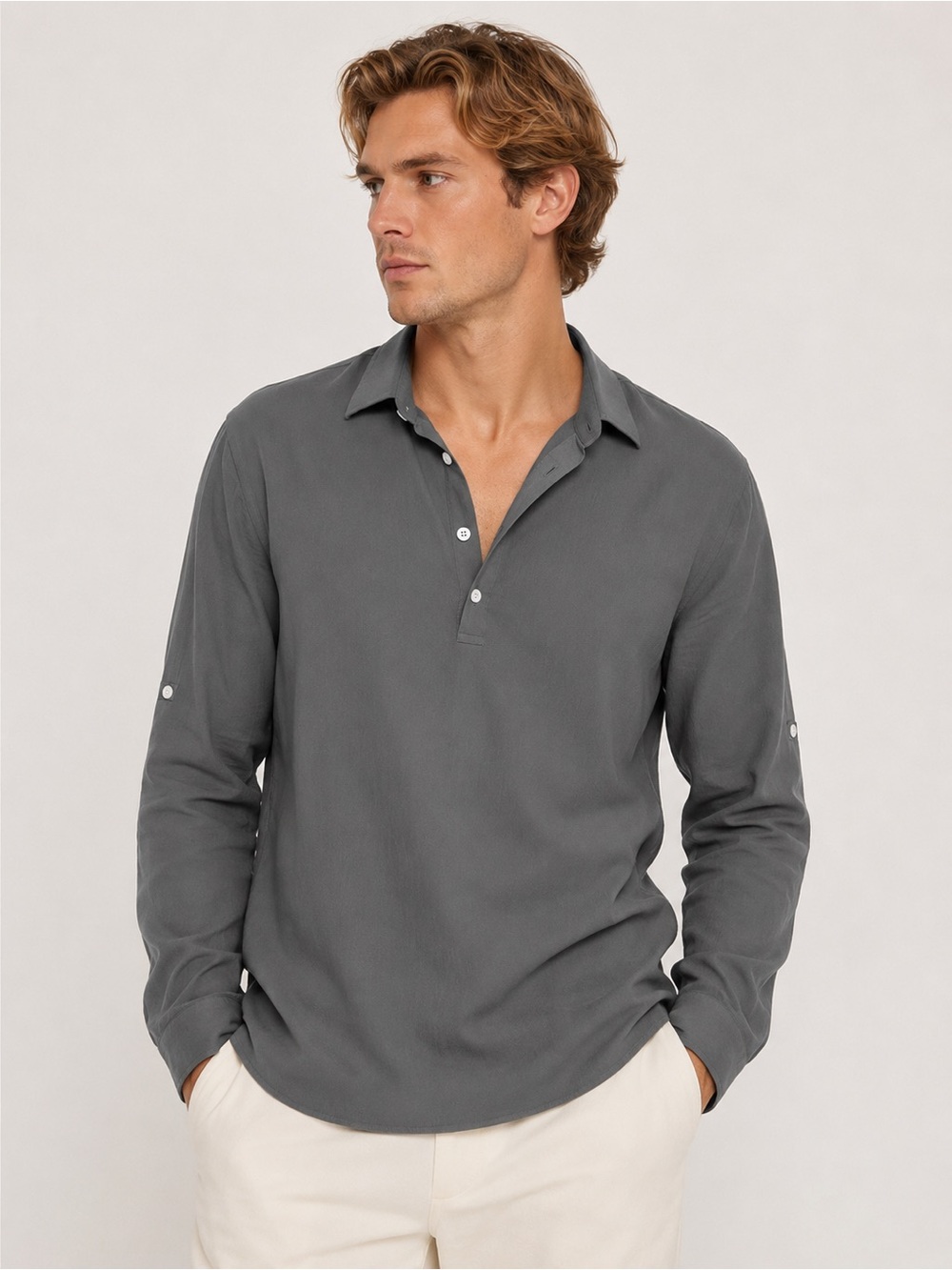 Mavi Jeans Mens Gray Popover Rolled Sleeve Dress Shirt Dark Gray M NWOT
